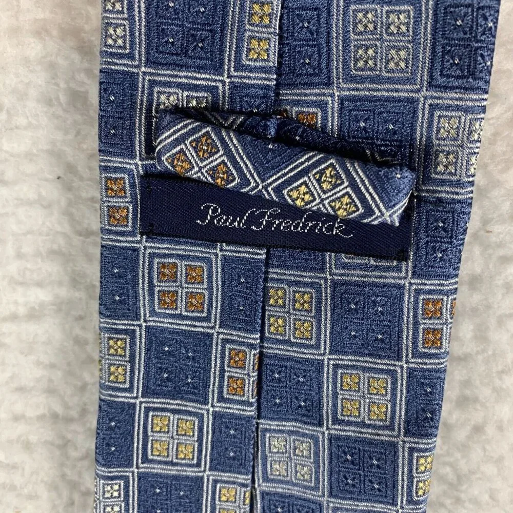 Paul Fredrick Neck Tie Mens Blue Plaid Italien‎ Silk Formal Classic Oxford 9589